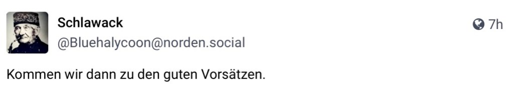 Schlawack, @bluehalycycoon@norden.social: Kommen wir dann zu den guten Vorsätzen.