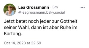 Lea Grossmann: Jetzt betet jeder noch zur Gottheit seiner Wahl, dann ist aber Ruhe im Kartong.