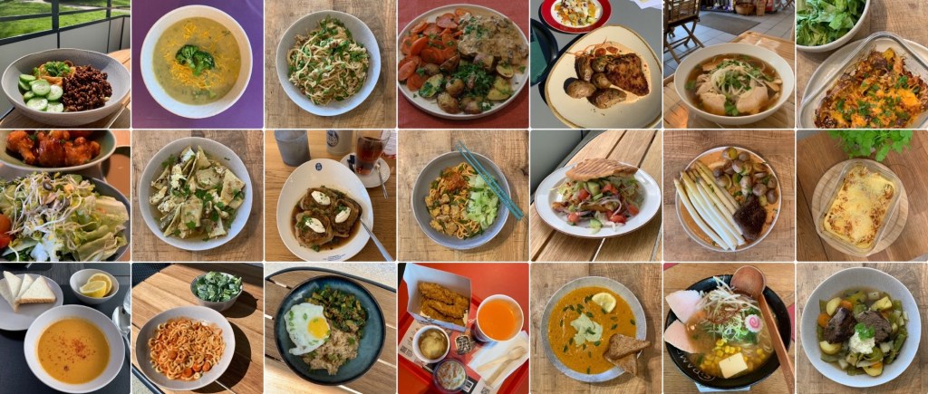 Fotocollage der Mahlzeiten wie aufgelistet.